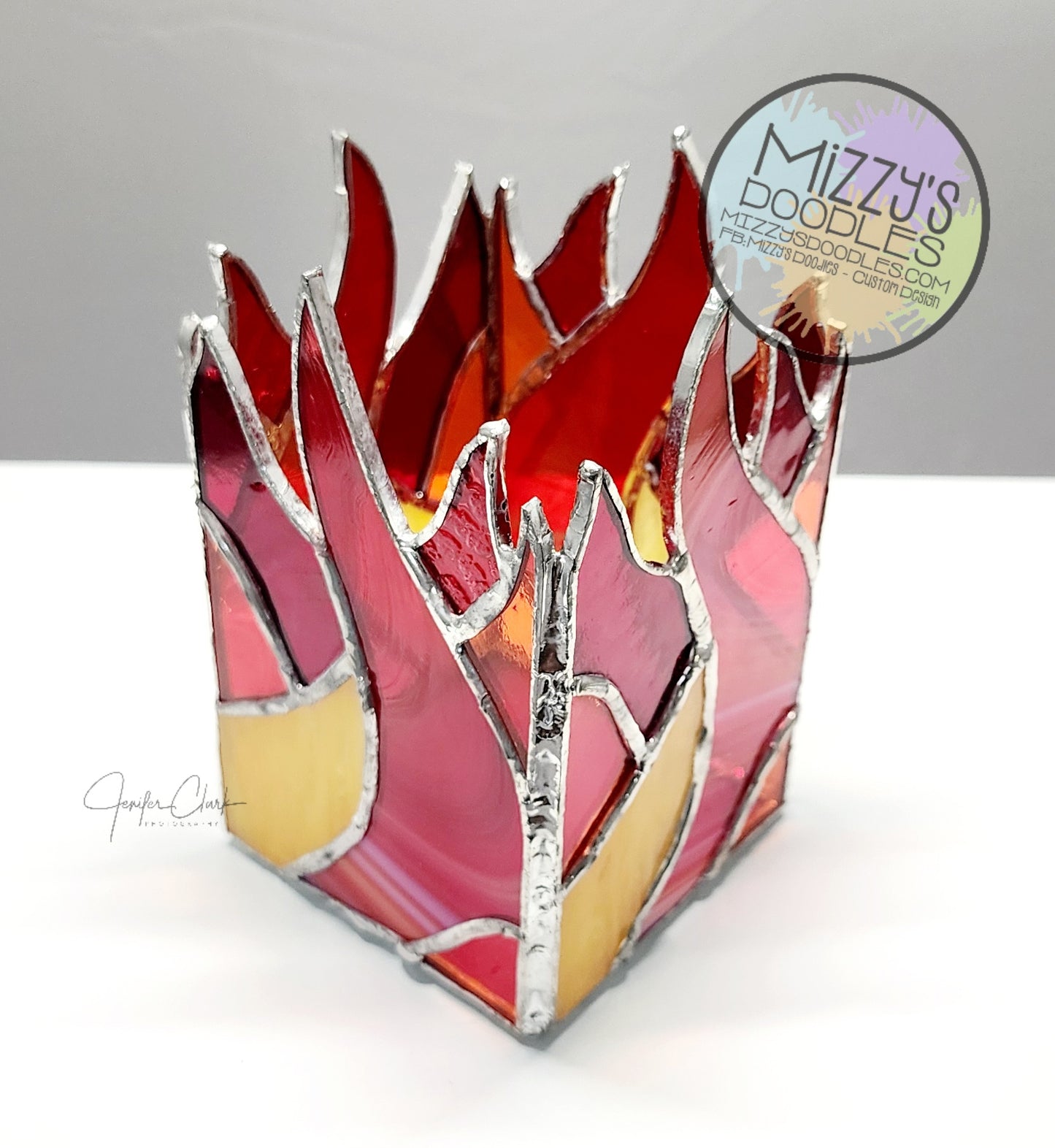 Stained Glass Flames Tealight Holder