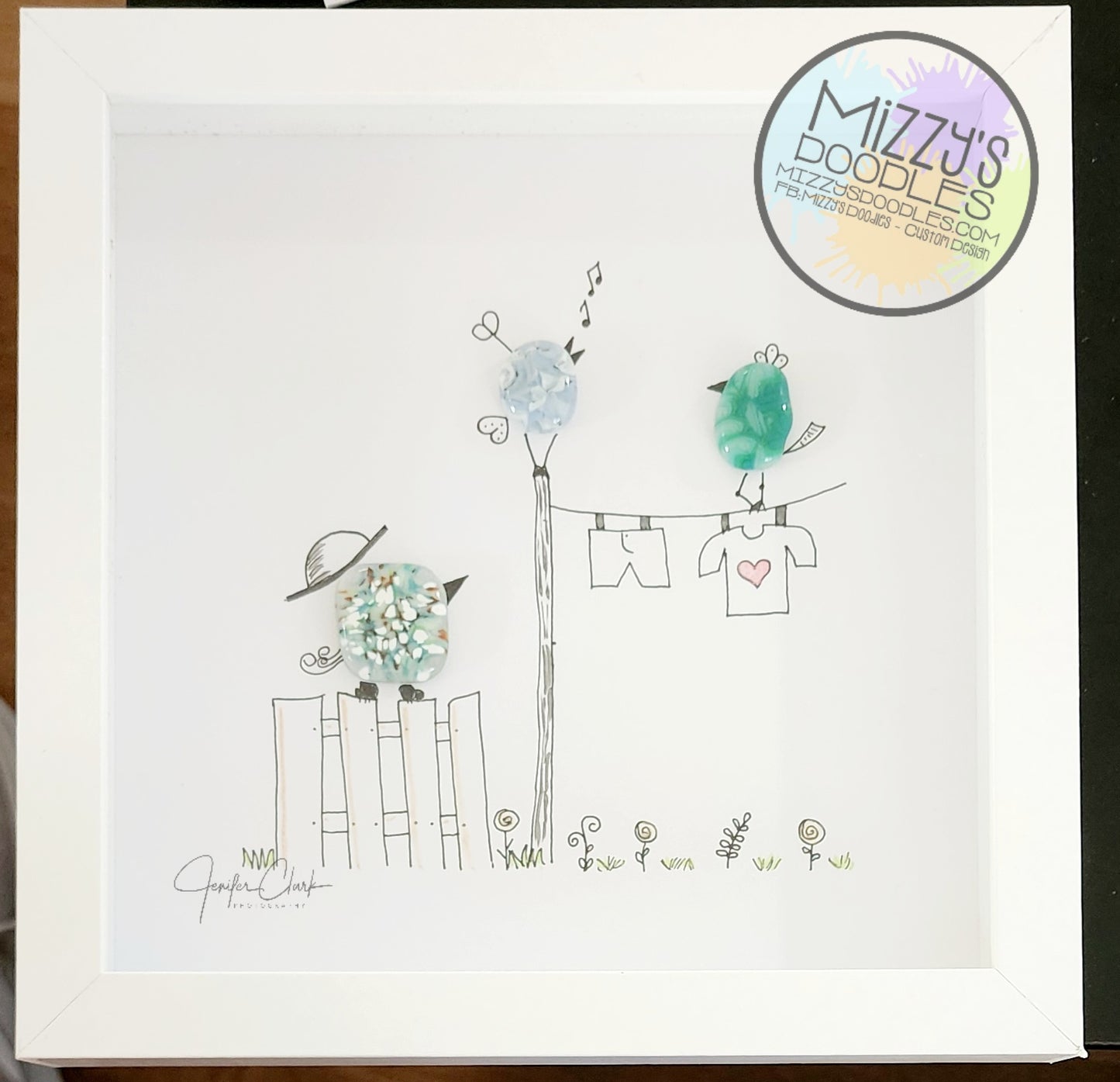 Framed Clothline Birds