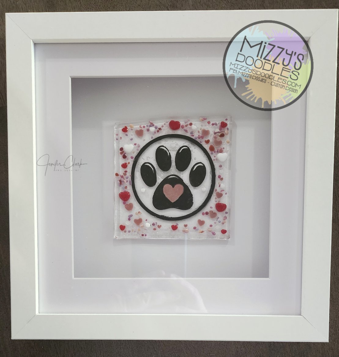Framed Fused Glass Dog Paw