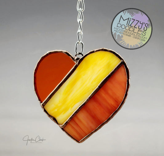 Stained Glass Orange and Yellow Heart