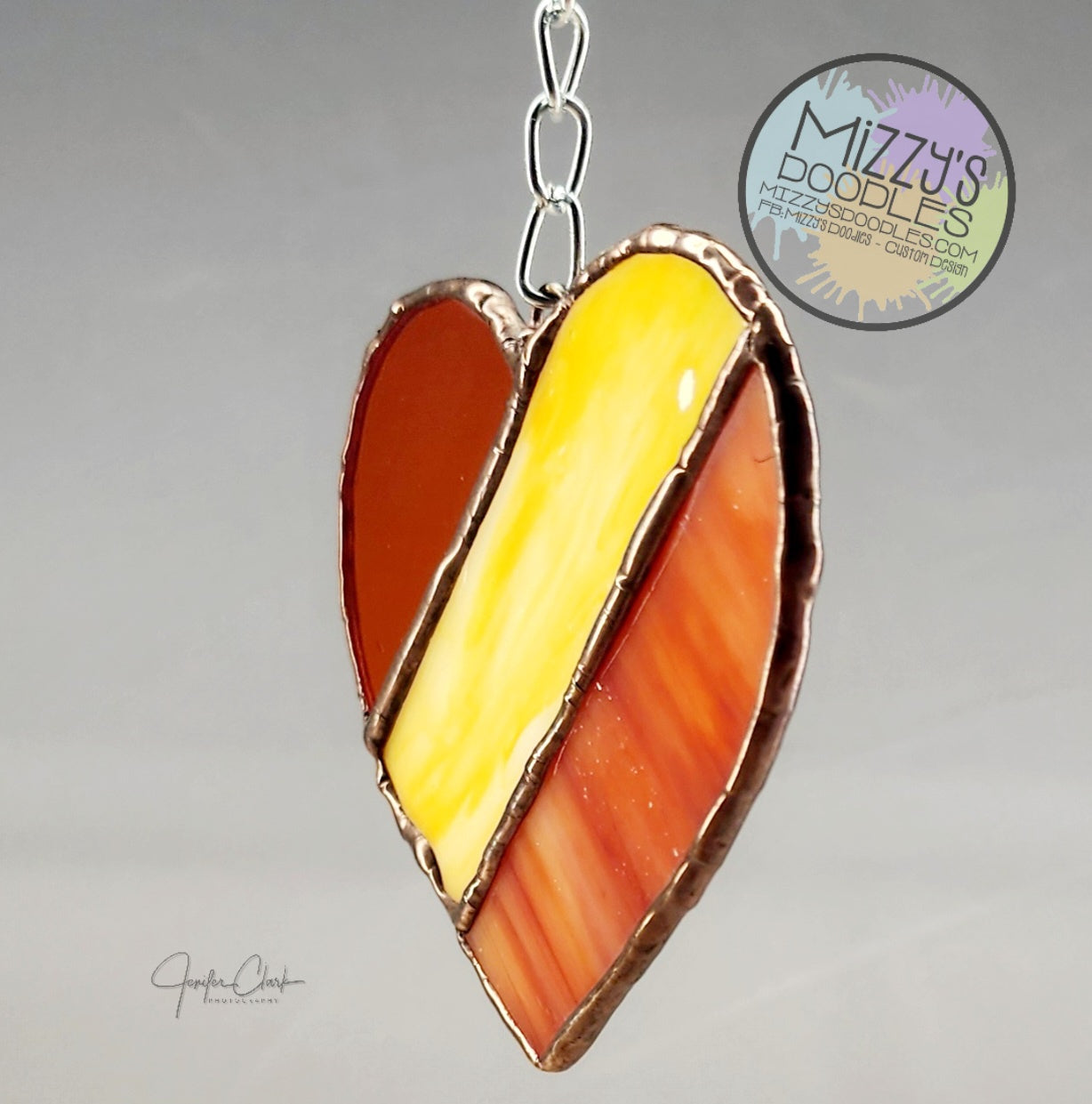 Stained Glass Orange and Yellow Heart