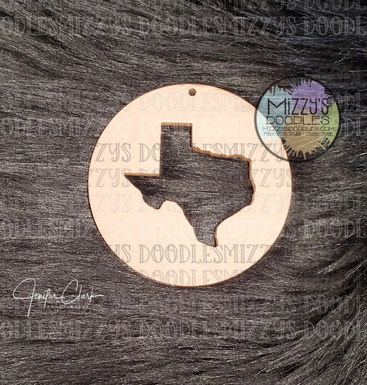 Acrylic Blank- Circle with  Texas Cutout